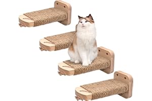 SIYUNTECH® Escalera para Gatos (4 pcs), Pared de Escalada para Gatos, con Incrustaciones de artesanía, de Madera de Goma Maciza de 2 cm, para Gatos y Escalada, Capacidad de Carga máxima de 35 kg
