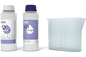 ETELEC Kit CRYSTALGEL 2 Litri, Gel Siliconico Bicomponente Trasparente Cristallino, Isolanti Sigillature Scatole Cassette Derivazione, Confezioni 2 Flaconi 1 Litro + Caraffa