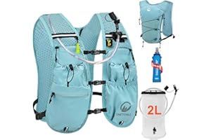 ONETOALL Chaleco Running Hombre Mujer, Running Vest, Ligero Chaleco para Correr, Mochila Hidratacion Trail Bolsilloso con Bolsa Agua 2L o Botella 500ml, Silbato y Reflectante para Ciclismo Senderismo