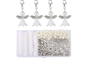 EngGlück 50 Sets Schutzengel selber Machen, perlenengel, Charms anhänger perlen Engel bastelset für DIY Basteln, Hochzeit und Taufe (weiß)