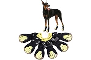 EASY JOY 3 Paar Hundesocken Anti Rutsch mit Verstellbaren Trägern, Pfotenschutz Hund Verletzung Socken für Hunde, Hunde Schuhe Outdoor Traktionskontrolle auf Hartholzböden, Gelbes Größe M