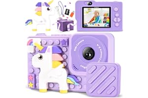 Maxee Unicorn Camera Zdjęcia Dzieci, 2,4" Wyświetlacz DIY Kamery Zdjęcia,48MP/1080P HD Selfie Wideo Kamera Dzieci Przednia Obiektyw Tylny, 32GB SD Karty, Prezenty dla Chłopców Dziewczyny 6-12 Lat