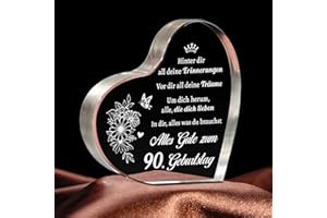 ‎GIFTASY Giftasy Geschenk zum 90. Geburtstag - Acrylherz Tischschmuck, 90. Geburtstag Geschenkideen Für Oma Mama Mutter Schwester Tante