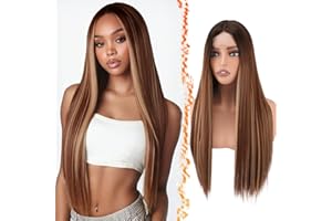 BARSDAR Lunga Lisci Ombre Auburn Biondo Parrucche, Lunga Lisci Parte Centrale Highlight Parrucca per Donna 71cm Dall'aspetto Naturale Sintetici Capelli Parrucca Partito Halloween Parrucche