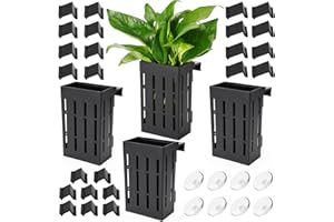 Borlech Upgraded Aquarium Plant Holder with Hooks and Suction Cups for Fish Tank Aquaponic Plants Cultivation and Aquascape Decorations (Black)
