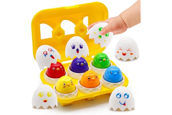 MOONTOY Jouet Bebe 1 an 6 PCS Œufs Assortis Plastique Poussins Jeu Educatif 1 an Jouet Formes et Couleurs Montessori Jouet Sensoriels pour Bébés 18 Mois Journée des Enfants Cadeau 1 2 3 Ans