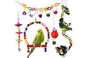 QUOZUO 5 Stück Vogelspielzeug, Papageienspielzeug Kauspielzeug Bunt Vögel Spielzeug Sitzstangen Plattform, Vogelschaukel Sitzplatz Holz Leitern für kleine und mittelgroße Vogel