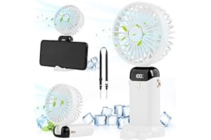 BTONGE Handventilator, Tragbarer Mini Ventilator USB Wiederaufladbarer, Kleiner Taschenventilator, 5 Geschwindigkeitsstufen, Integrierter 4200mAh Akku, Faltbarer Lüfter Tischventilator für Büro, Outdoor