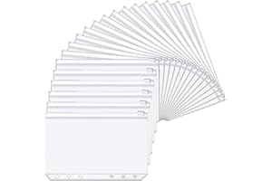 FUNNGY A5 Binder Taschen,20 PCS PVC 6 Löcher Binder Dokumententasche A5 Reißverschluss Ordner Wasserdicht Kunststoff Bindertaschen für Notebook-Planer Einlegeseiten Loseblattbeutel Foto