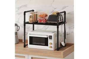 HOME CUBE 2 Tier Microwave Stand with Storage Shelves, Kitchen Countertop Organiser with Hooks, Kitchen Storage Rack, Baker's Rack, OTG Stand, Spice Organizer, Space Saving Organizer (50.5x27x51cm)