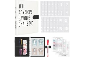 WenmthG 100 Envelopes Saving Challenge, A5 Money Saving Wallet with Cash Envelopes & Pen, Budget Planner Binder Savings Book with 3 Resuable Cash Stuffing Challenge Cards to Save £5050, £1000, £10000