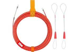 CASMIGC Aiguille Electricien,20M Tire Fils Electrique 4,5mm Diamètre Aiguille Tire Fil,Aiguille Electricien Rigide avec 2 Tête Flexible de Guidage,Aiguille Passe Cable, Enfileur Fils électrique
