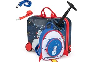 SOARS Juego de Maletas de Viaje Cabina para Niños, Trolley con Ruedas Correpasillo 40L, 18" Maleta con Ruedas + 12" Mochila Infantil con Asa y Correas Ajustables, Multifuncional (astronautas)