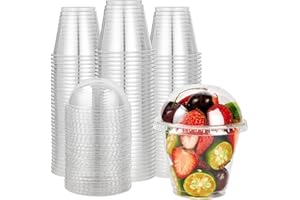 HOME SOLAZZIA Vasitos Para Postres De Plástico: 50 PCS Vasos De Postre Con Tapa Transparentes - Vasos de Postre de Plástico Reutilizables para Aperitivos (266ml, Tapa sin Agujero)
