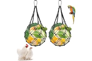 LA DESIRE Chicken Veggies Skewer Vegetable Hanging Feeder Toy Chicken Fruit Feeder Chicken Vegetable String Bag, Poultry Fruit Holder Chicken Cabbage Feeder (2 Black Bags)