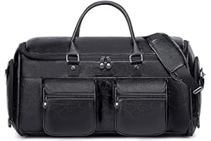 Vessgra Suit Carrier Travel Garment Bags, Suit Bags for Men Women, Leather Convertible Garment Duffle Bag for Travel with Shoes Compartment,2 in 1 Convertible Suitcase Travel Bags (Black)