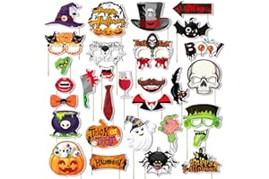 KALUOFAN Halloween Foto Requisiten,30 Stück Gruselige Halloween Photo Booth Requisiten,Halloweenfeiern Totenkopf Kürbis Deko Fotobox Party,Hallo ween Theme Fotodekoration für Halloweenfeiern Partydeko Zubehör