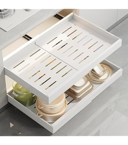 2 Organizzatori Scorrevoli Per Mobili Cucina - Cassetti Estraibili Per Pentole E Spezie (Colore Scuro)