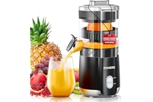 FOHERE Presse Agrumes Automatique Electrique Sans BPA, 2 Cônes Interchangeables, Puissant Moteur Silencieux de 100 W, Bec Anti-gouttes, Jus de Fruit Frais Rapide