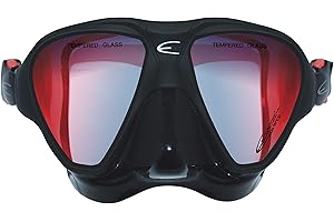 EPSEALON - Masque de Plongée Deepsub RedFlash - Vitres teintées - Champ de Vision Profond - Silicone Hypoallergénique + Cerclage en Polycarbonate - Boucles à réglage Rapide - Noir - 300 g