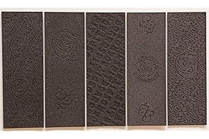 SPITBOARDS Fingerboard Grip Tape 5 Lasered Designs 110 x 38 mm (1 mm Thick) 5 Black Pieces for Finger Skate Grip Tape Cellular Rubber Foam Rubber