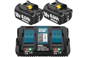 Hohe Kapazität 18V 8.0A/8000mAh Verbesserte 2X Ersatzakku für ma-Kita BL1860B + Dual Port 6A Ladegerät für DC18RD Kompatibel für BL1860B BL1860 BL1850B BL1840BB B1815 BL1830 with LED Werkzeugakku.