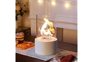 ‎JHY DESIGN JHY DESIGN White Round Table Fireplace Fire Bowl Pot Portable Fireplace - Clean Burning Bio-Ethanol Vented for Table Home Kitchen Living Room Garden
