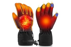 Moteoza Elettrici Guanti riscaldati Foderato con batteria Ricaricabile Invernali All'aperto Scaldamani, 3 Livelli di Calore Guanti Termici Impermeabili Guanti Caldi Touch Screen, Guanti sci moto