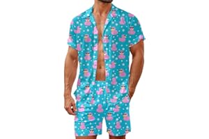 HUGLAZY Christmas Hawaiian Shirt Mens 2 Piece Outfit Tropical Shirts Short Sleeve Beach Outfit Party