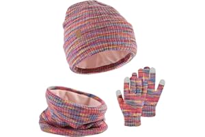 GWAWG Dziecięca czapka zimowa, szalik, rękawiczki, zestaw 3 szt., ciepła termiczna dzianinowa czapka beanie, ocieplacz na szyję, rękawica, miękka podszewka z polaru, elastyczna dla dzieci w wieku 5-12