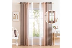 MIULEE Tende Voile Trasparenti per Interni Finestre con Occhielli Sfumato Tenda per Soggiorno Decorative Balcone e Camera da Letto Salotto Leggero 2 Pannelli 140X215 CM Bianco Marrone Chiaro