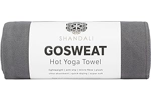 Shandali Hot Yoga GoSweat Microfiber Hand Towel in Super Absorbent Premium Gray Suede for Bikram, Pilates, Gym, and Outdoor Sports. 16 x 26.5 inches.