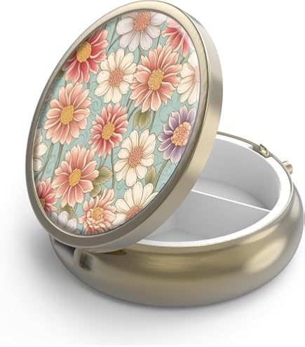 Pilulier Vintage En Forme De Cœur à 2 Compartiments - Doré, Métal - Décor Floral - Occasion Avec Usures