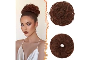 BARSDAR 2 PCS Chignon Postiche Cheveux, Elastique Chouchou Cheveux Faux Chignon Extensions pour Femmes Synthétique Épais Donut Updo Scrunchies Moyen Auburn Extension Postiche