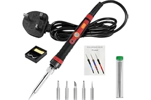 DGMQKJ 60W Electric Soldering Iron Kit with ON/Off Switch, Adjustable Temperature with Solder Wire,Soldering Iron Stand and 5PCS Soldering Tips for Soldering Job