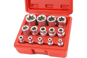 FIFIBANG 14pcs Coffret de Douille Torx en Forme Etoile 1/4" 3/8" 1/2", Douilles femelles E-Torx E4, E5, E6, E7, E8, E10, E11, E12, E14, E16, E18, E20, E22, E24, Douille de Profilés E Torx(Rouge)
