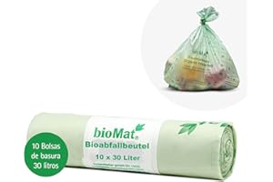 bioMat Bolsas de Basura Compostables 30l, 10 Bolsas, Certificado DINplus, Climáticamente Neutro