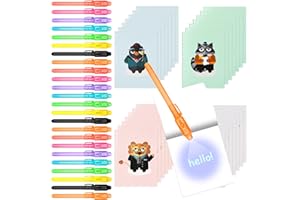 OFFCUP Invisible Ink Pen, 32pcs Spy Pen Magic Marker Pens with UV Light and Pouch - Detective Theme for Kids, Spy Pens Invisible Ink for Writing Secret Message Party Bag Fillers, UV Spy Pen with Book