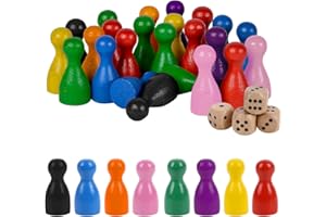AOOTUERL Spielfiguren für Brettspiele 25 x12mm, 80 Stück Halmakegel aus Holz und 5 Stück Würfel aus Holz, Tischspiele Schachspiel, Puzzle Checkers Spiel-Reisen Schach, Tolles Spiel für Familienpartys