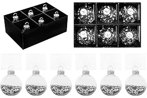RSW Pack Of 6 Placecard Name Holders Silver Star Confetti Christmas Glass Bauble