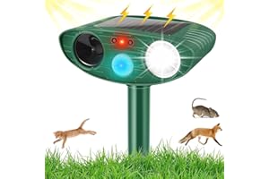 Joomouney Cat Repellent Garden, Ultrasonic Cat Deterrent Garden Solar Animal Scarer Ultrasonic Fox Deterrent with PIR Sensor & Flash, IPX4 Waterproof Outdoor Pest Repellent for Lawn Yard Garden,Green