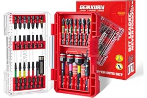 GEINXURN Professionnel Coffret de 32 Embouts de Tournevis, inclus (Torx, PH, PZ, SL, Hex) Embout de Vissage en Acier S2, Clé à Douille Hexagonale, Porte-embout, Foret Étagé avec Boîte de Rouge