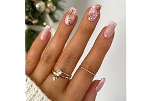 HERBINSOLS 24 Pieces Christmas Nails - Christmas Press on Nails - 12 Sizes Xmas Short Square False Nails - Light Pink Fake Nails with Glue - Full Cover Cute Gingerbread Man Design Stick on Nail for Women Girls