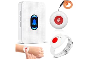 DAYTEE DAYTECH Alarme Bouton d’Appel Téléavertisseur sans Fil - Système d’Alarme d’Urgence pour Maison Personne Âgée - Avertisseur pour Personne âgé (1*Récepteur + 1*Bouton + 1 Braceletd'appel)