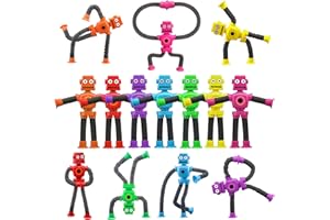 PICABIKA 14PCS Transformable Fidget Spinner Robots - Suction Cup Pop Tube Sensory Toys, Basket Stocking Stuffer Set for Kids Toddlers, Funny Robot Action Figure Bendable Fidget Toy Gift Birthday Party Favors