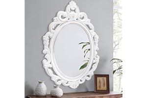 LZUSO Wall Mirror Oval Baroque Style Vintage Mirrors for Wall Wooden Hanging Arendahl Traditional Decorative for Bathroom Bedroom Living Room Entryway decor 60x40cm White