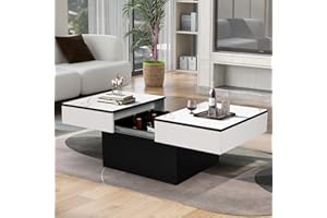 ‎VOWNER VOWNER Couchtisch, Moderner Couchtisch, Ausziehbarer Schreibtisch, Wohnzimmertisch mit 2 Stauräume, Hochglanz-Finish, Wohnzimmer Tisch 129 x 58 x 40 cm(Weiße Marmorierung)