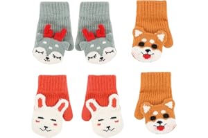 JUPSK Mitaines pour Tout-petits Gants Tricotés Chauds d'hiver Gants de Noël Extensibles Magiques pour Bébés Garçons et Filles 1 2 3 4 ans, 3 Paires