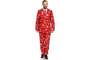 BLUE PLANET FANCY DRESS Men’s Novelty Christmas Suit Festive Pattern Matching Blazer Jacket Tie and Trousers Funny Ugly Christmas Costume Outfit