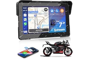 AIRPUXEM Carplay Moto Android Auto Pantalla Carplay Portátil Inalámbrica CarPlay Moto 7 Pulgadas con Navegador para Motocicletas, Siri/Asistente de G-oogle, Bluetooth, Impermeable IP67 para Viaje al Trabajo